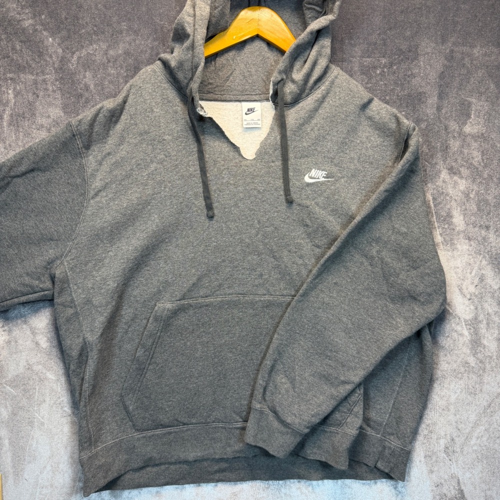 Nike Hoodie Mens Gray Regular 2XL Pullover V-Neck Fleece Logo Athleisure Gym